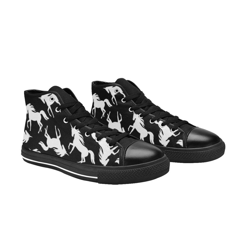 Black And White Unicorn - Women's High Top Canvas Shoes