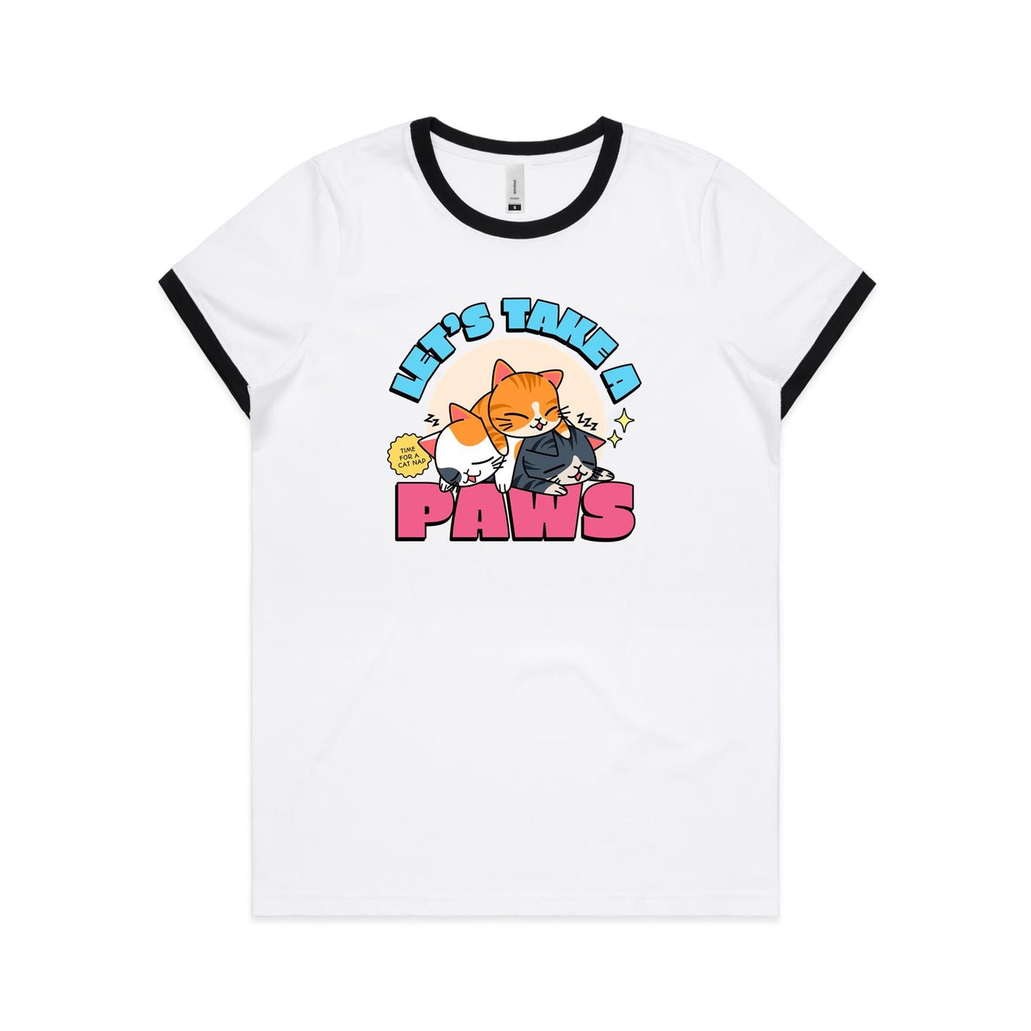 Cat Nap, Let's Take A Paws - Women's Ringer Tee