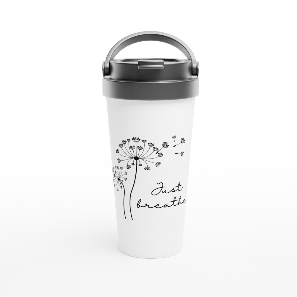 Just Breathe - White 15oz Stainless Steel Travel Mug Default Title Travel Mug motivation positivity