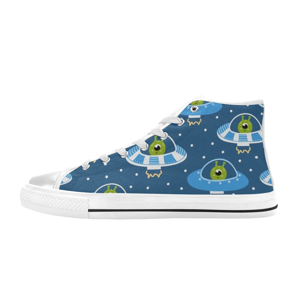 Cute Aliens in UFOs - Men's High Top Canvas Shoes