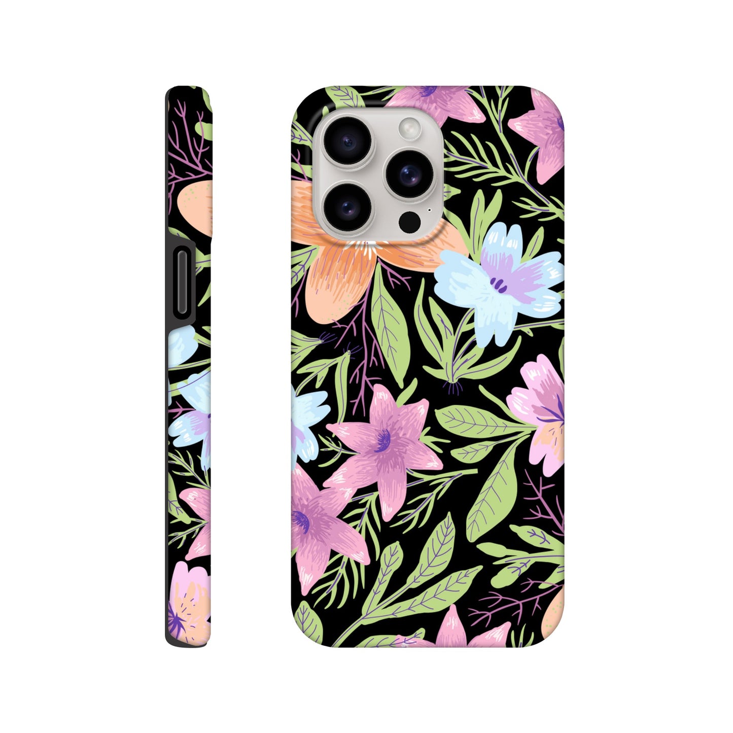 Black Floral - Phone Tough Case iPhone 15 Pro Max Phone Case Globally Fulfilled