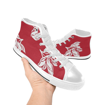 Red Retro Foliage, Hawaiian Flower - Women's High Top Canvas Shoes