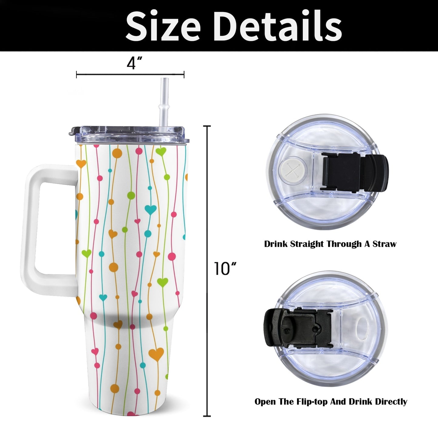 Heart Lines - 40oz Tumbler with White Handle