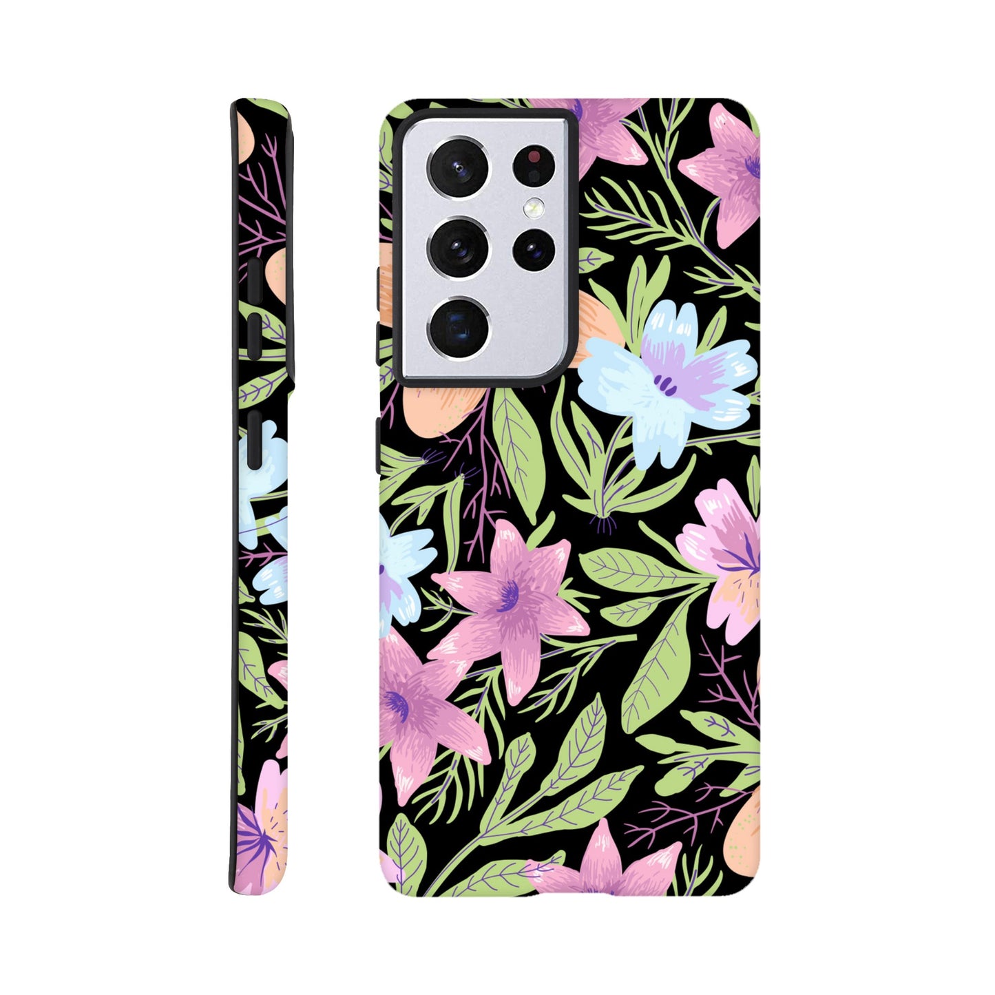 Black Floral - Phone Tough Case Galaxy S21 Ultra Phone Case Globally Fulfilled