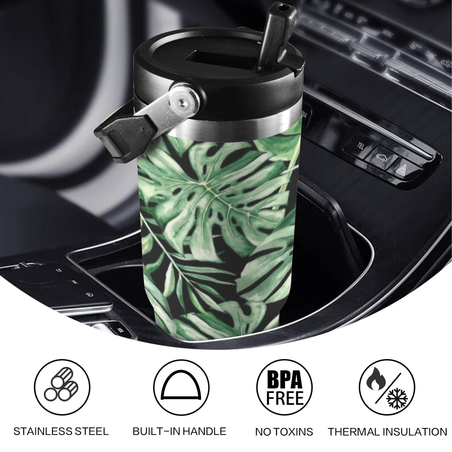 Jungle Leaves - 30oz Tumbler with Top Handle