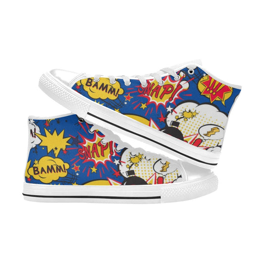 Blue Comic Book - Kids High Top Canvas Shoes