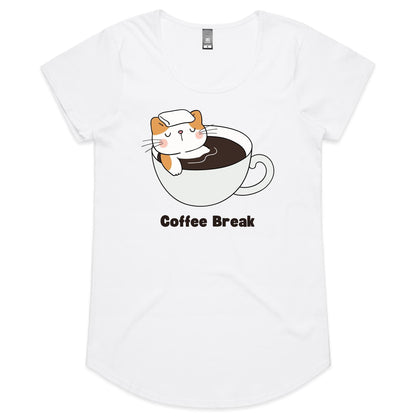 Cat Coffee Break - Womens Scoop Neck T-Shirt White Womens Scoop Neck T-shirt animal Coffee