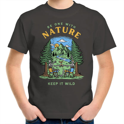 Be One With Nature, Skeleton - Kids Youth T-Shirt Charcoal Kids Youth T-shirt Environment Summer