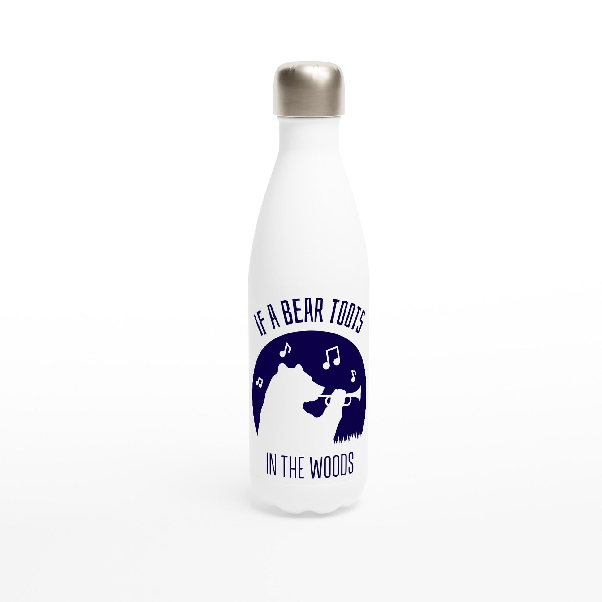 If A Bear Toots In The Woods, Trumpet Player - White 17oz Stainless Steel Water Bottle Default Title White Water Bottle animal Funny Music