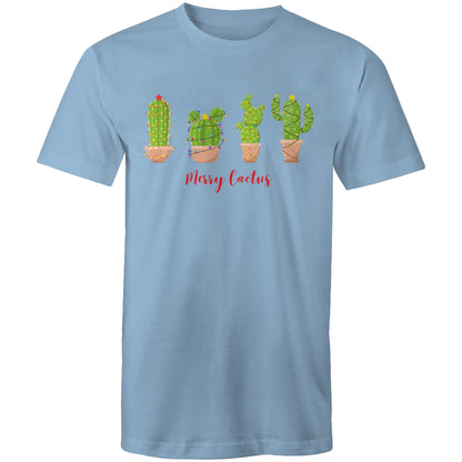 Merry Cactus, Christmas - Mens T-Shirt Carolina Blue Mens Christmas T-shirt Christmas Printed In Australia