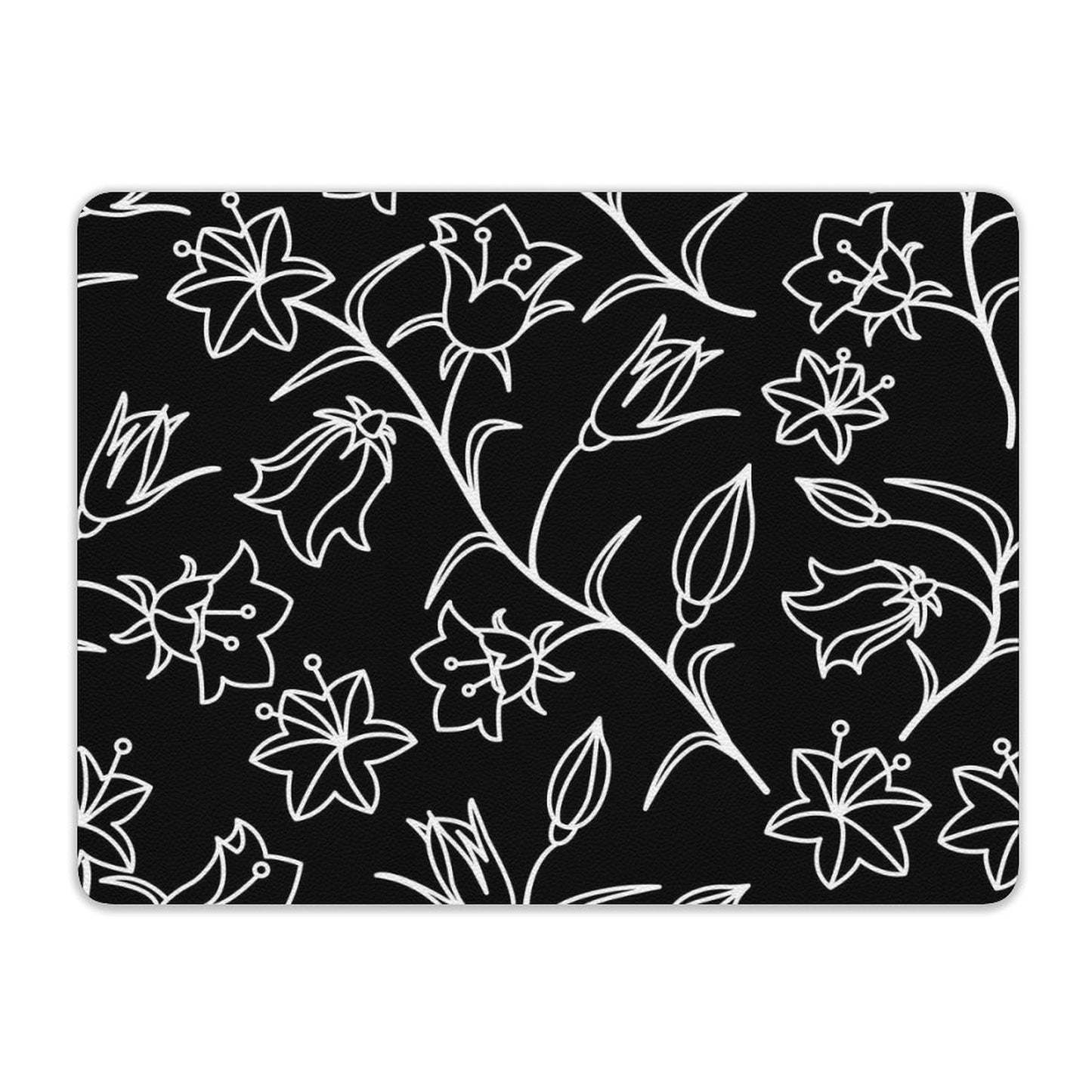 Black And White Floral - Leather Mouse Pad