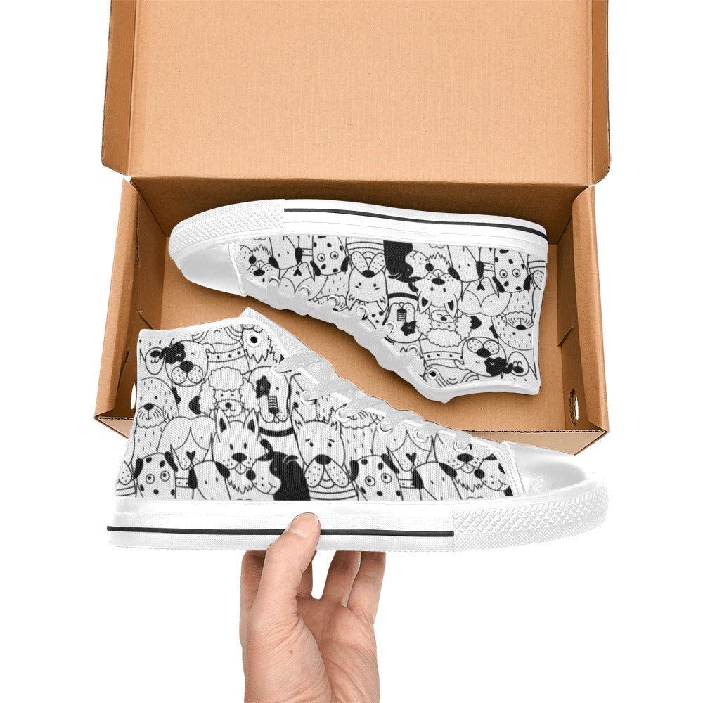 Black And White Dogs - Women's High Top Canvas Shoes