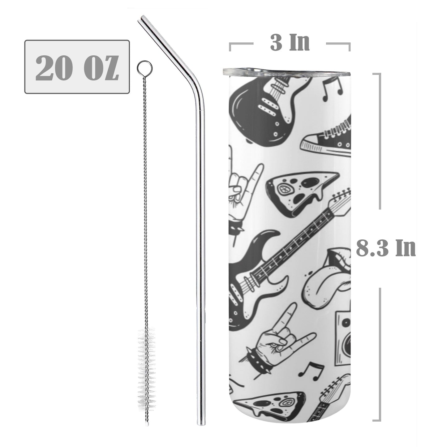 Rock Music - 20oz Tall Skinny Tumbler with Lid and Straw