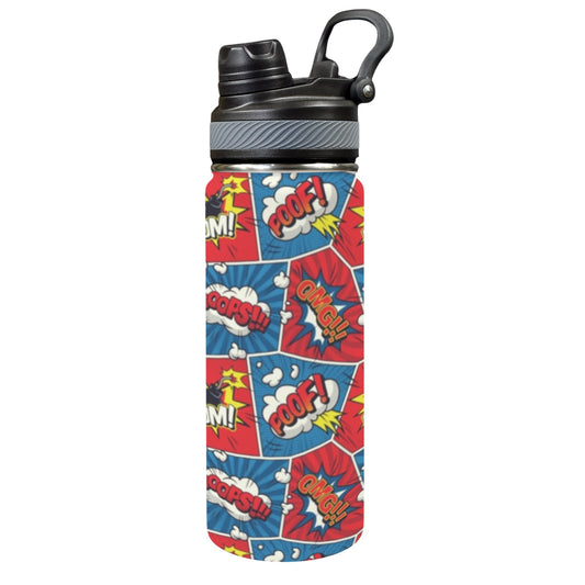 Comic Book Pop - Insulated Water Bottle with Dual-Use Lid (18oz) Insulated Water Bottle with Dual-Use Lid (18oz) comic Printed Offshore