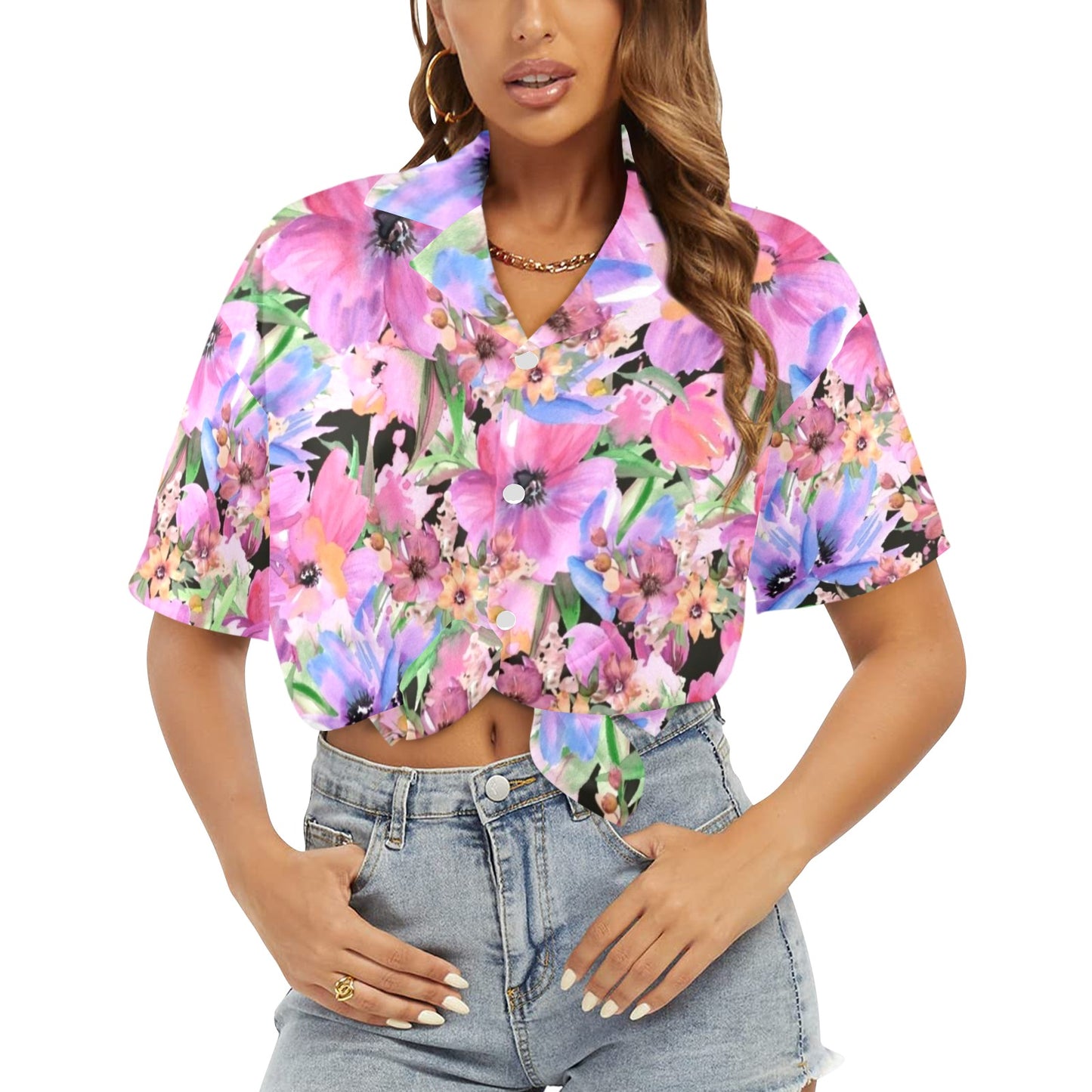 Bright Pink Floral - Womens Hawaiian Shirt