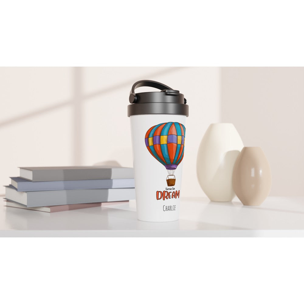 Time To Dream - White 15oz Stainless Steel Travel Mug Travel Mug Globally Fulfilled