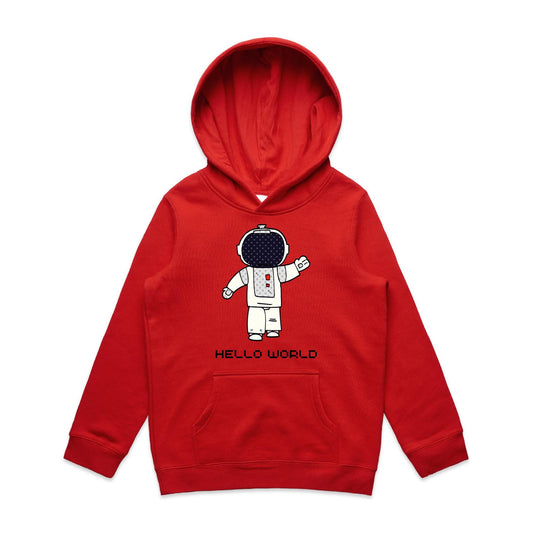 Astronaut, Hello World - Youth Supply Hood Red Kids Hoodie