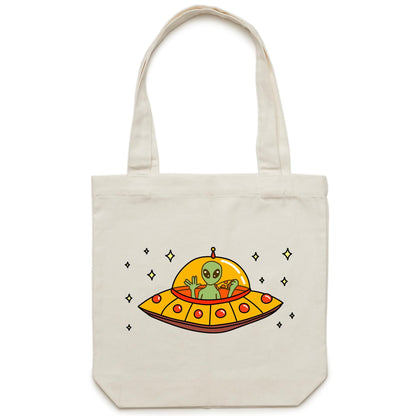Alien Pizza - Canvas Tote Bag Cream One Size Tote Bag Sci Fi