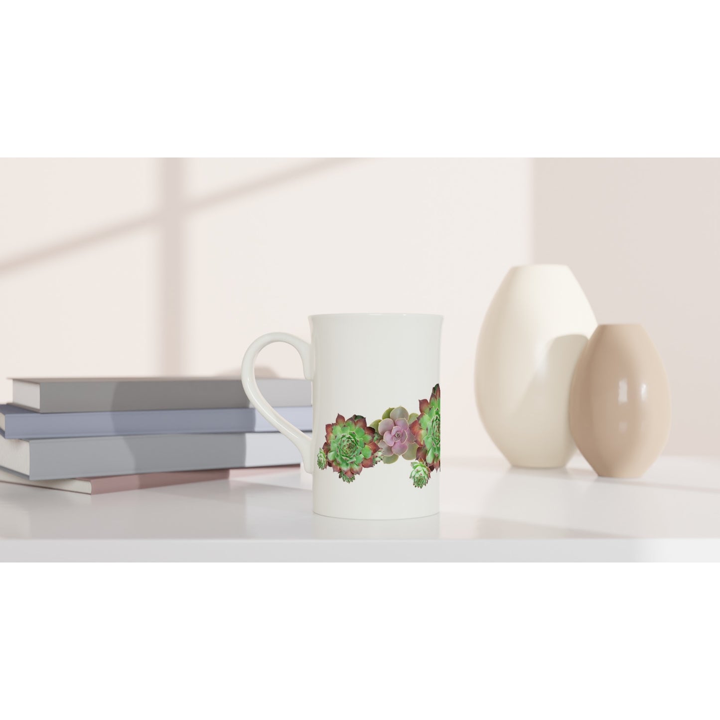 Cactus - White 10oz Porcelain Slim Mug Porcelain Mug Globally Fulfilled Plants