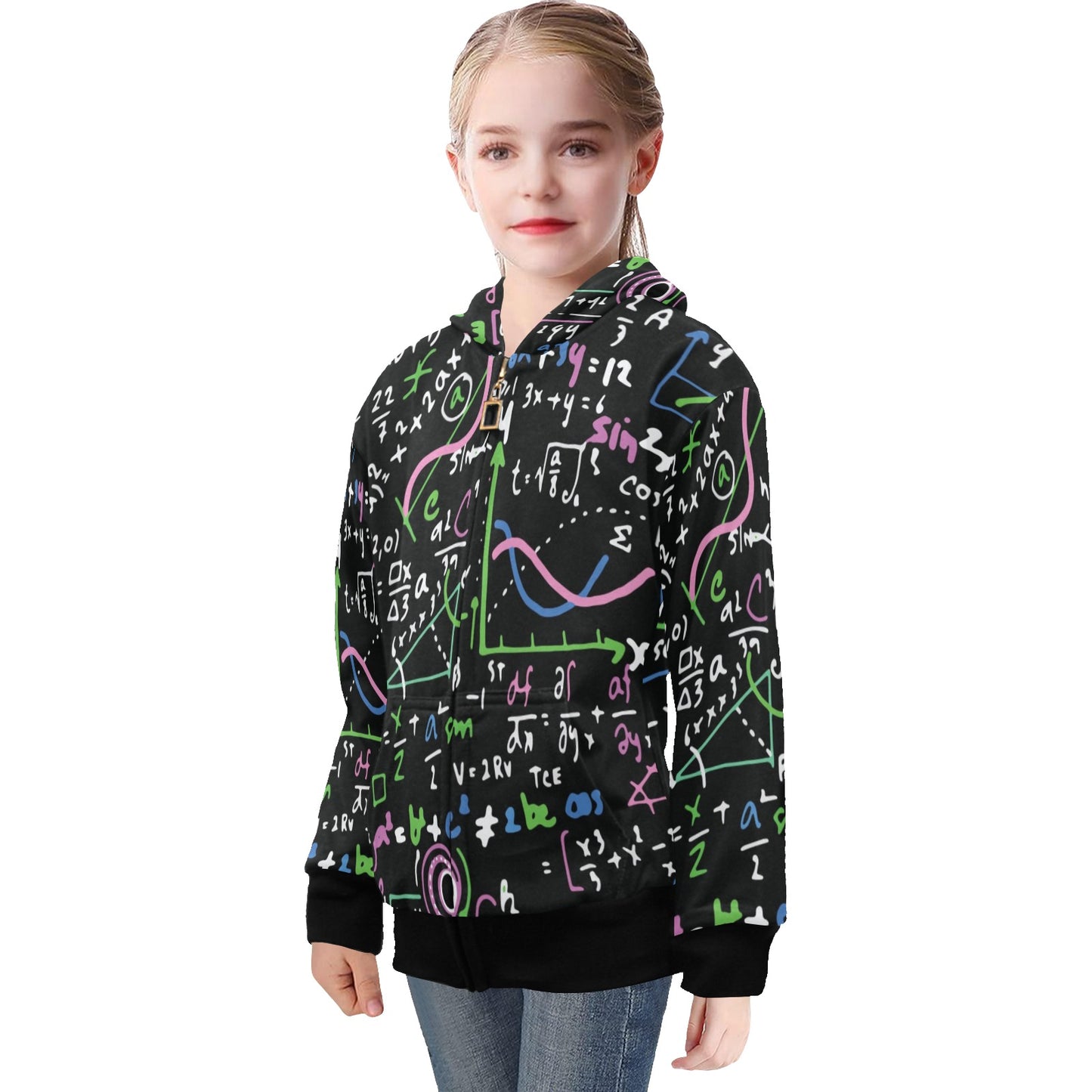 Equations In Green And Pink - Senior Girls Zip Up Hoodie