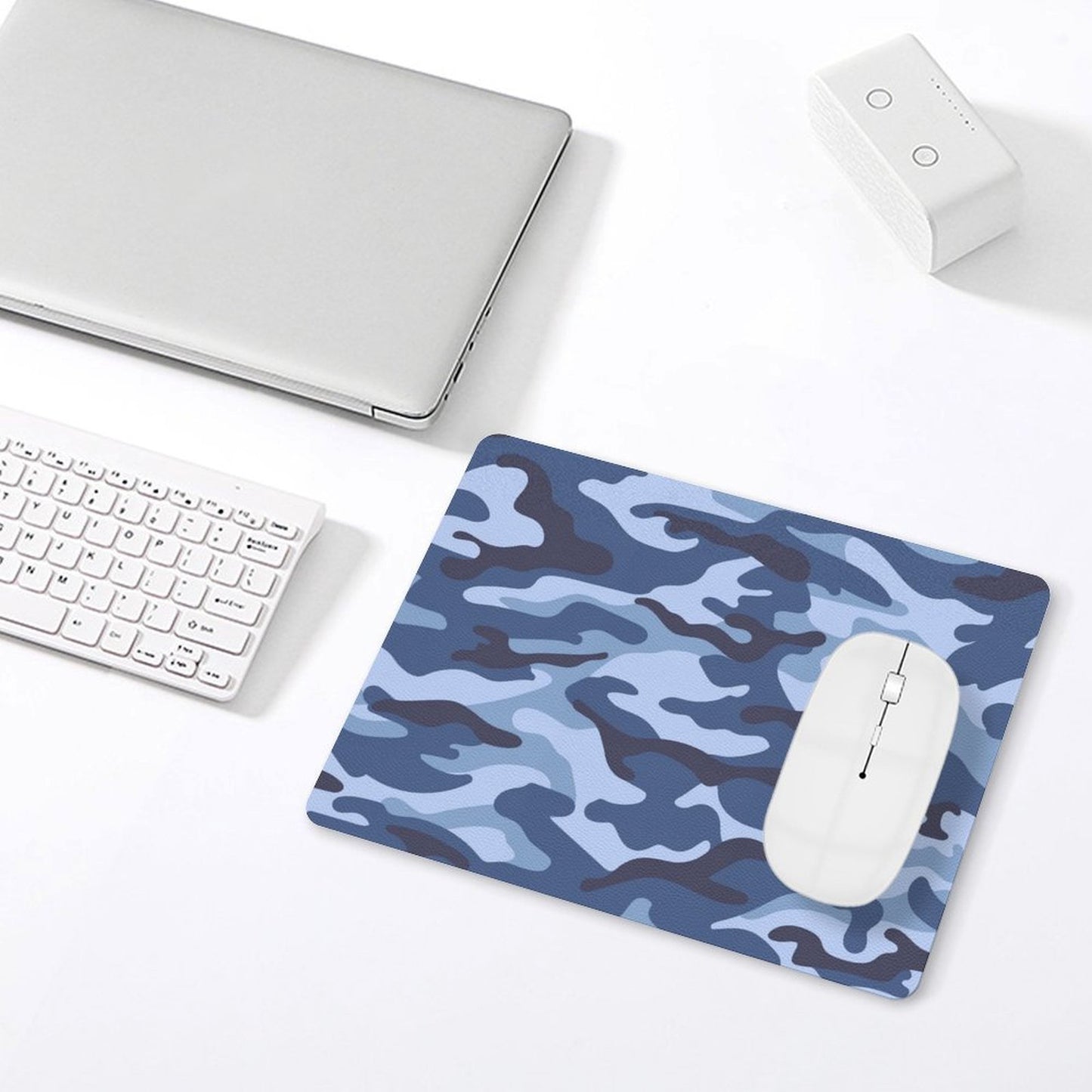 Blue Camouflage - Leather Mouse Pad