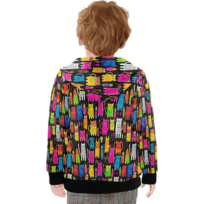 Colourful Cats - Junior Boys Zip Up Hoodie