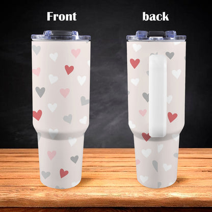 Pretty Hearts - 40oz Tumbler with White Handle