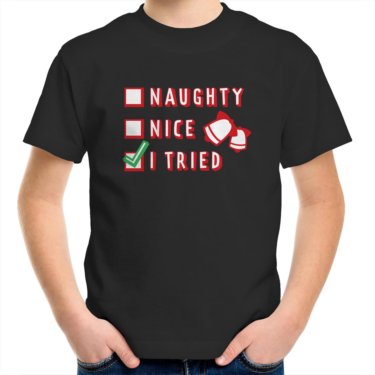 Naughty, Nice, I Tried, Santa's Christmas List - Kids Youth T-Shirt