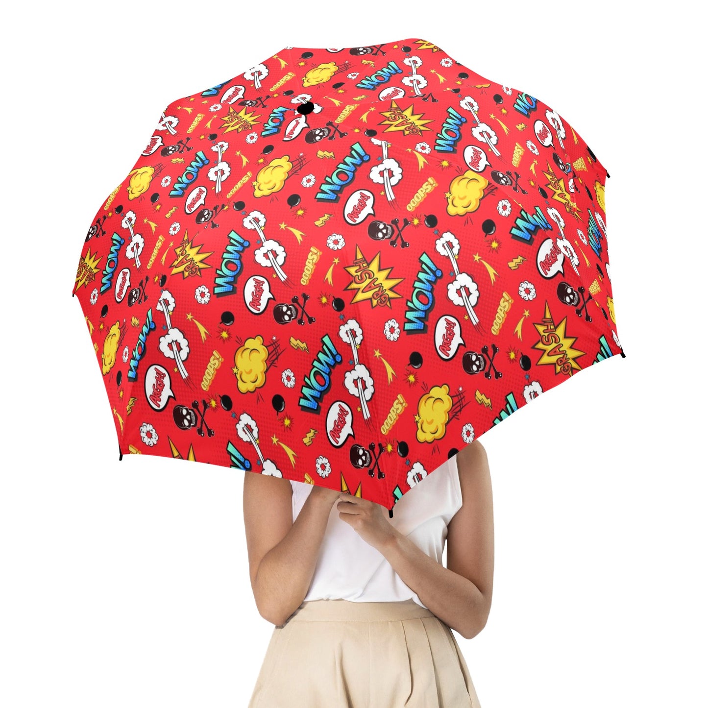 Comic Book Red - Semi-Automatic Foldable Umbrella