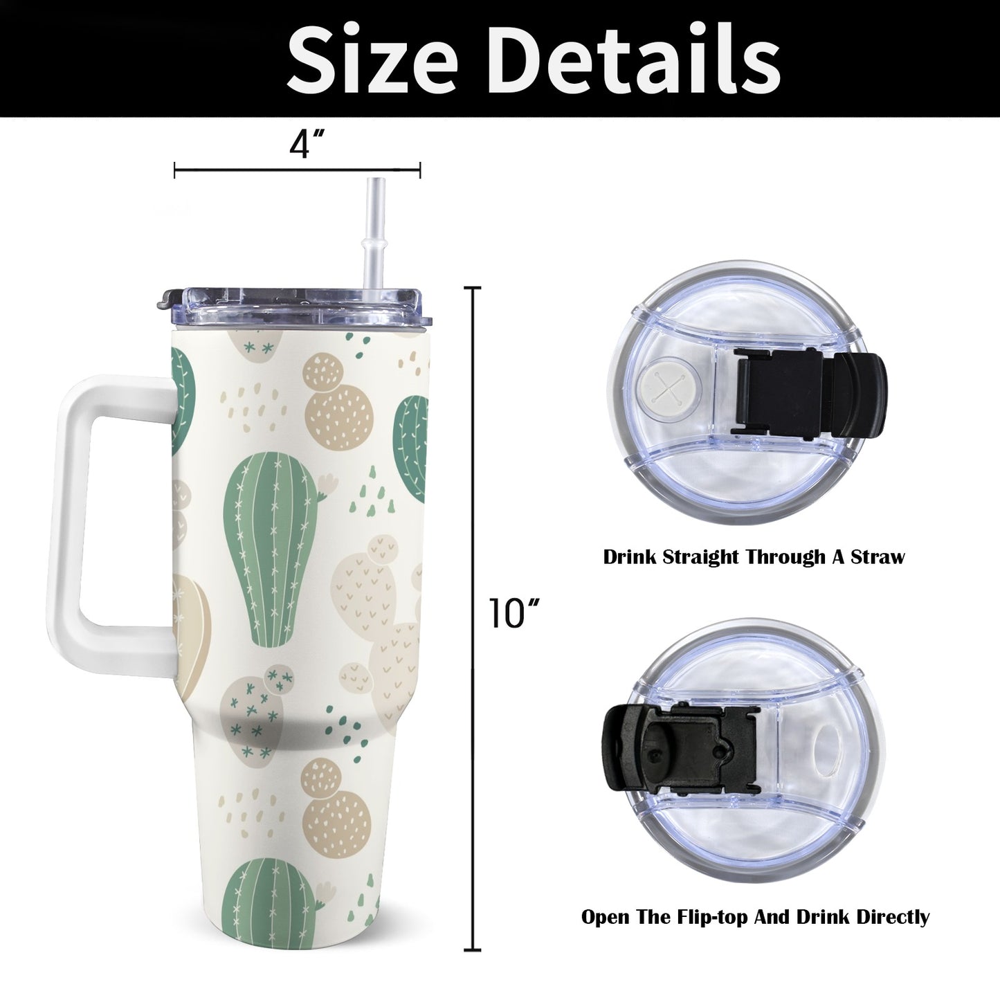 Cactus - 40oz Tumbler with White Handle