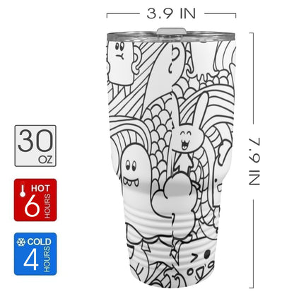 Black And White Creatures - 30oz Insulated Stainless Steel Mobile Tumbler