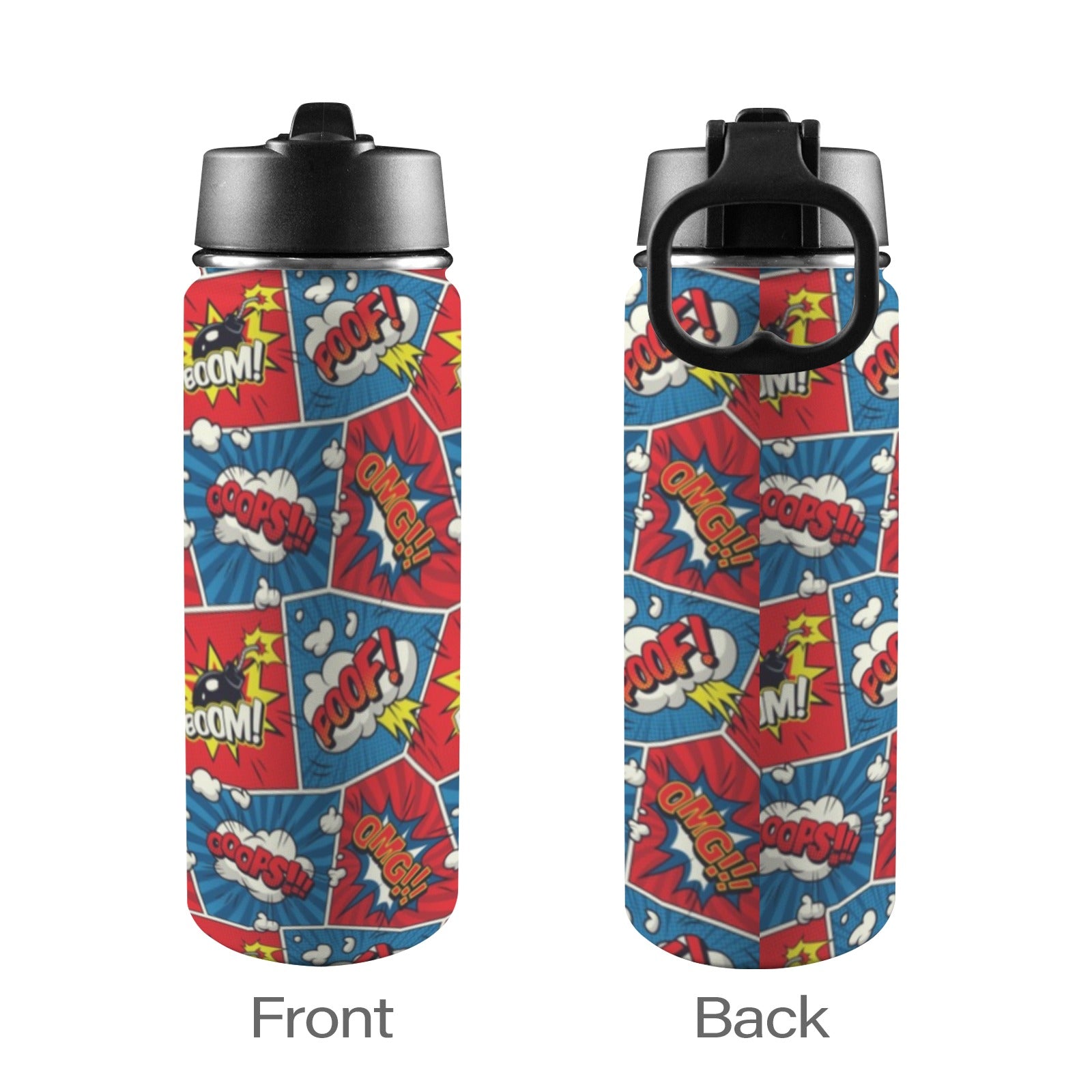 Comic Book Pop - Insulated Water Bottle with Straw Lid (18oz) Insulated Water Bottle with Swing Handle Printed Offshore