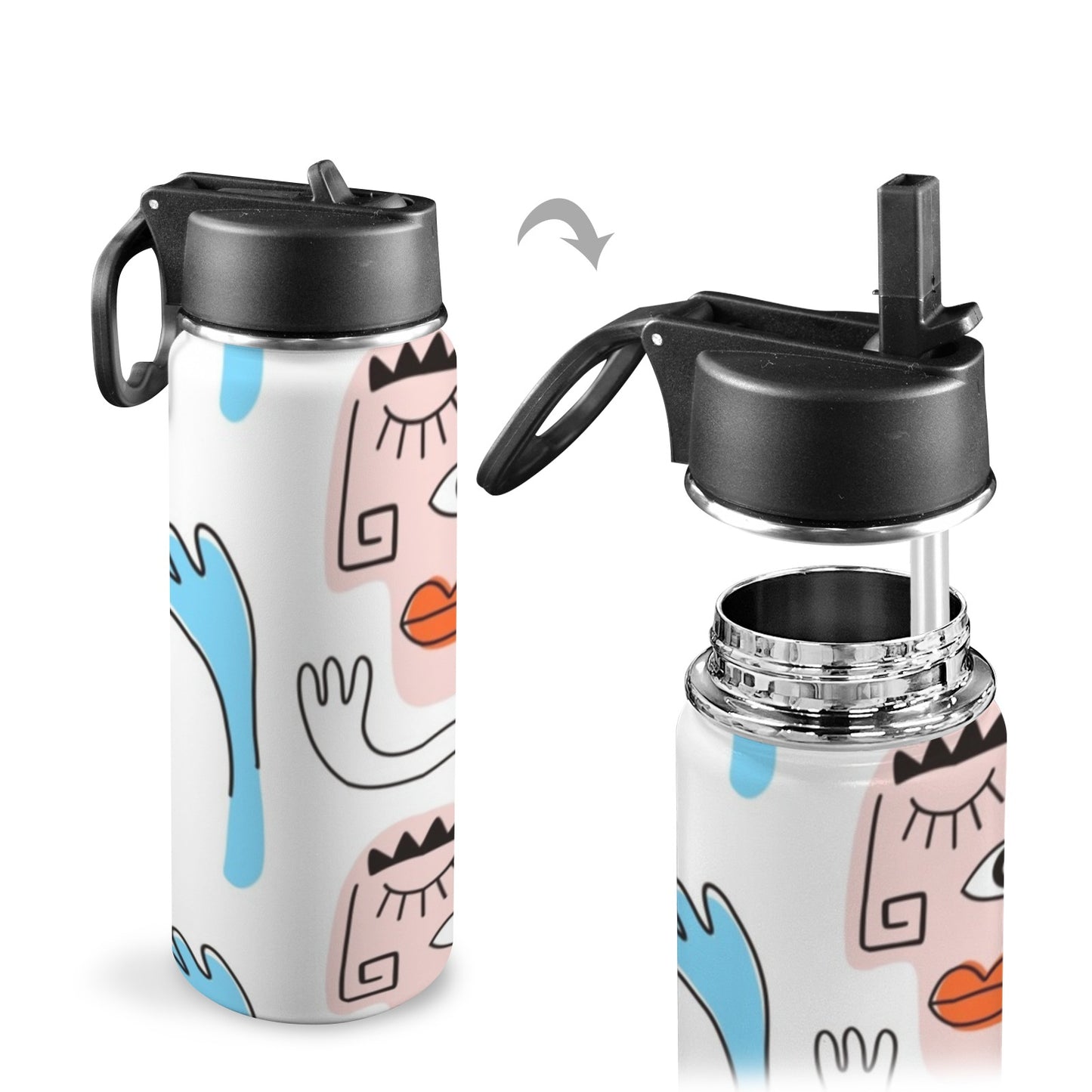 Faces - Insulated Water Bottle with Straw Lid (18oz) Insulated Water Bottle with Swing Handle Printed Offshore