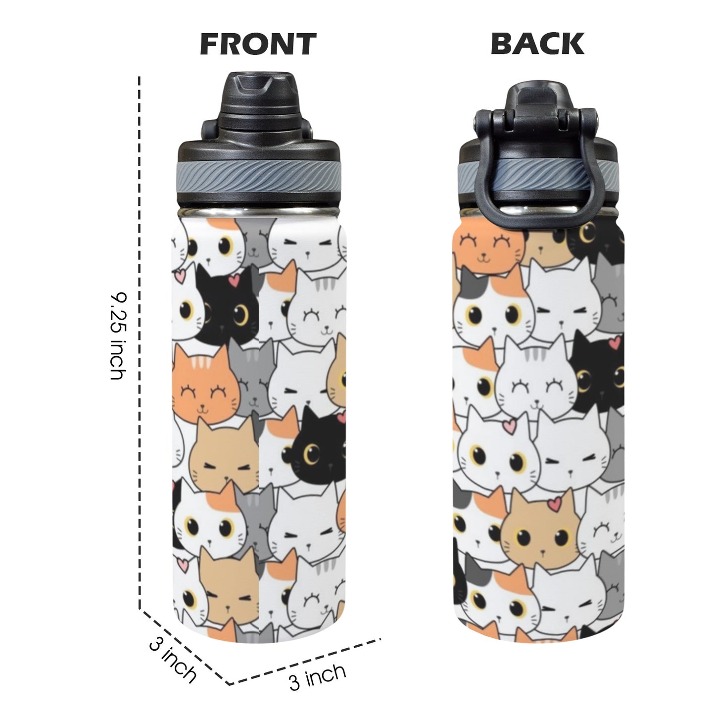 Cute Cartoon Cats - Insulated Water Bottle with Dual-Use Lid (18oz)