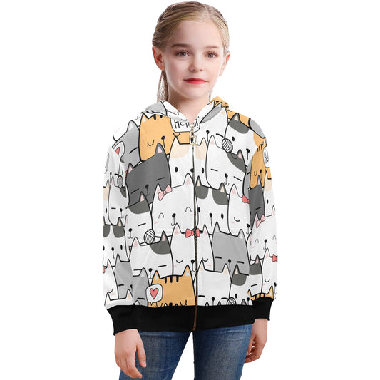 Cat Hello - Senior Girls Zip Up Hoodie