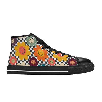 Happy Retro Flowers - Women's High Top Canvas Shoes