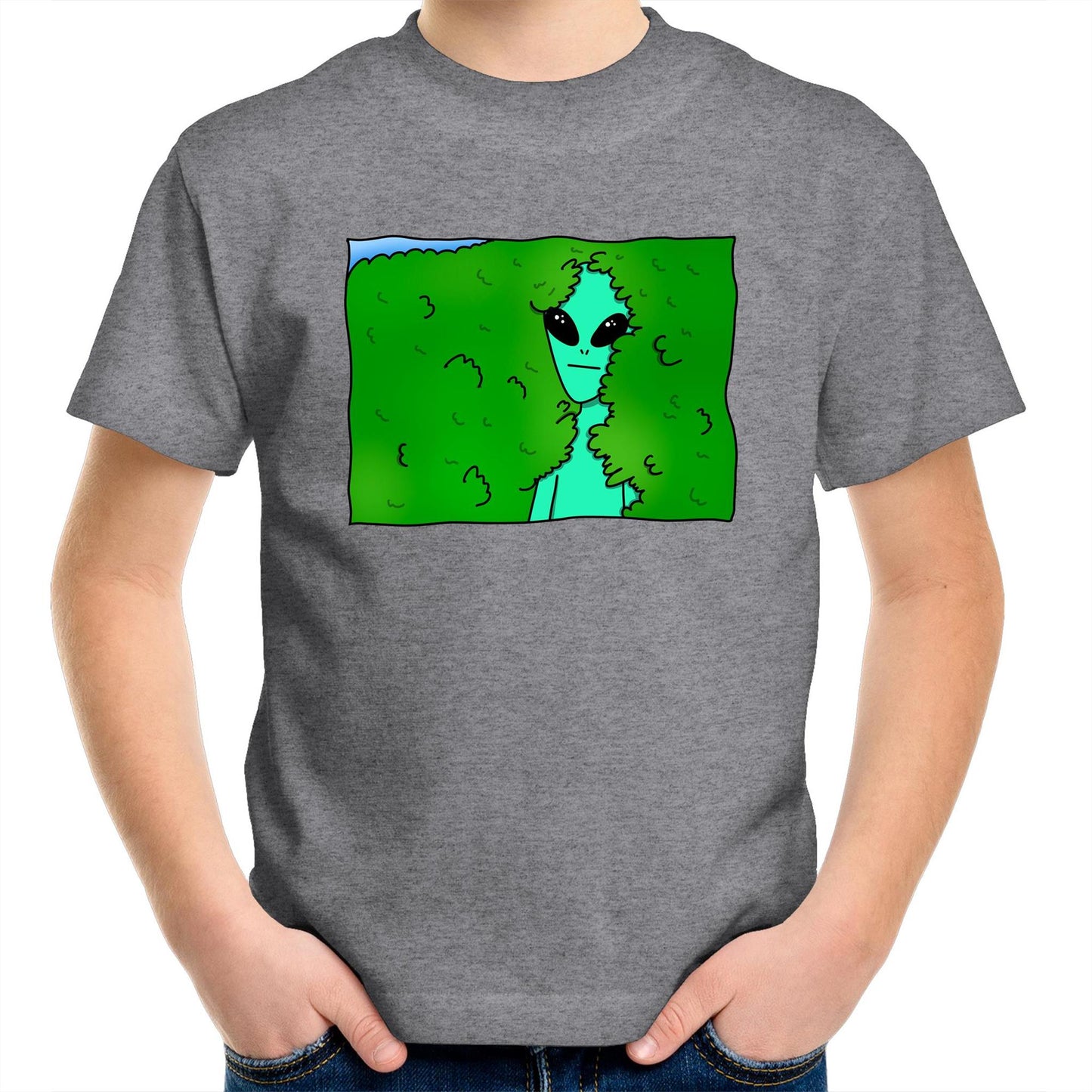 Alien Backing Into Hedge Meme - Kids Youth T-Shirt Grey Marle Kids Youth T-shirt Funny Sci Fi