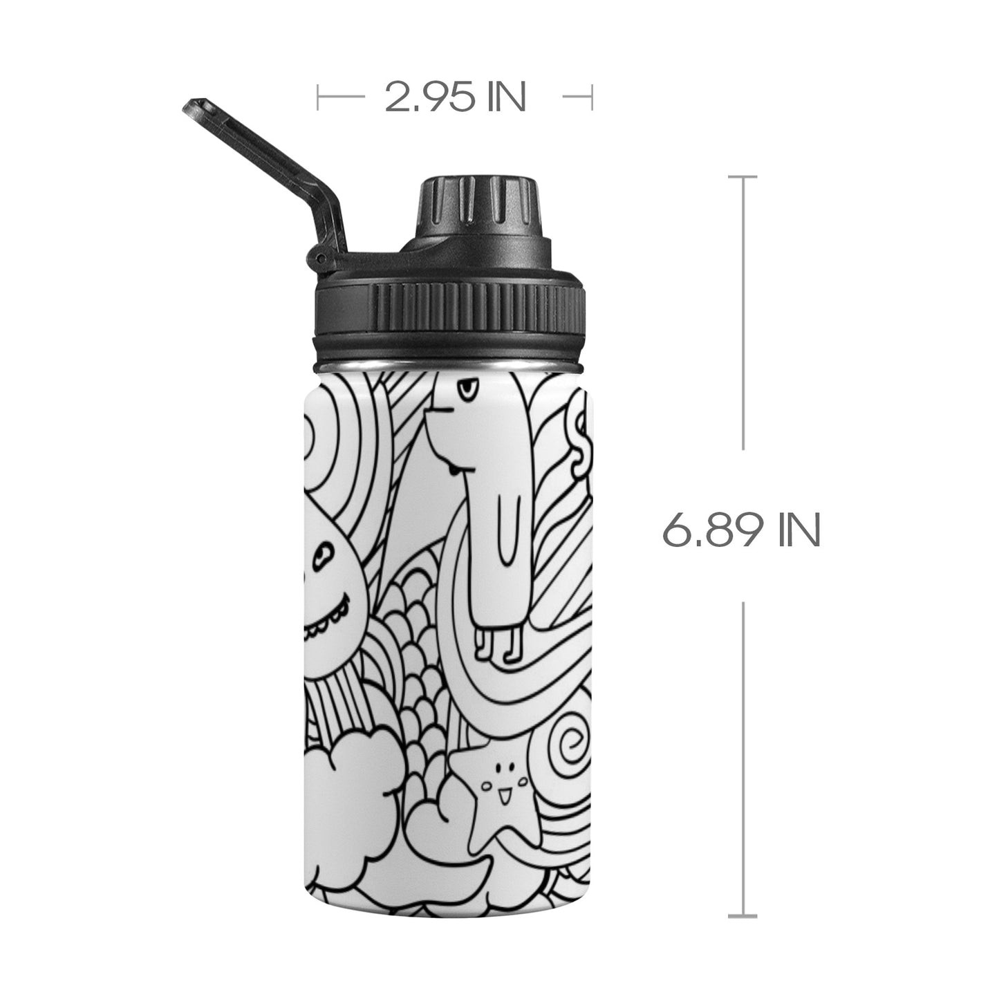 Black And White Creatures - Kids Water Bottle with Chug Lid (12 oz)