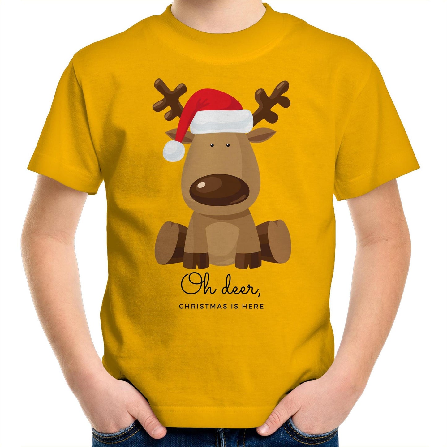 Oh Deer Christmas Is Here, Reindeer - Kids Youth T-Shirt