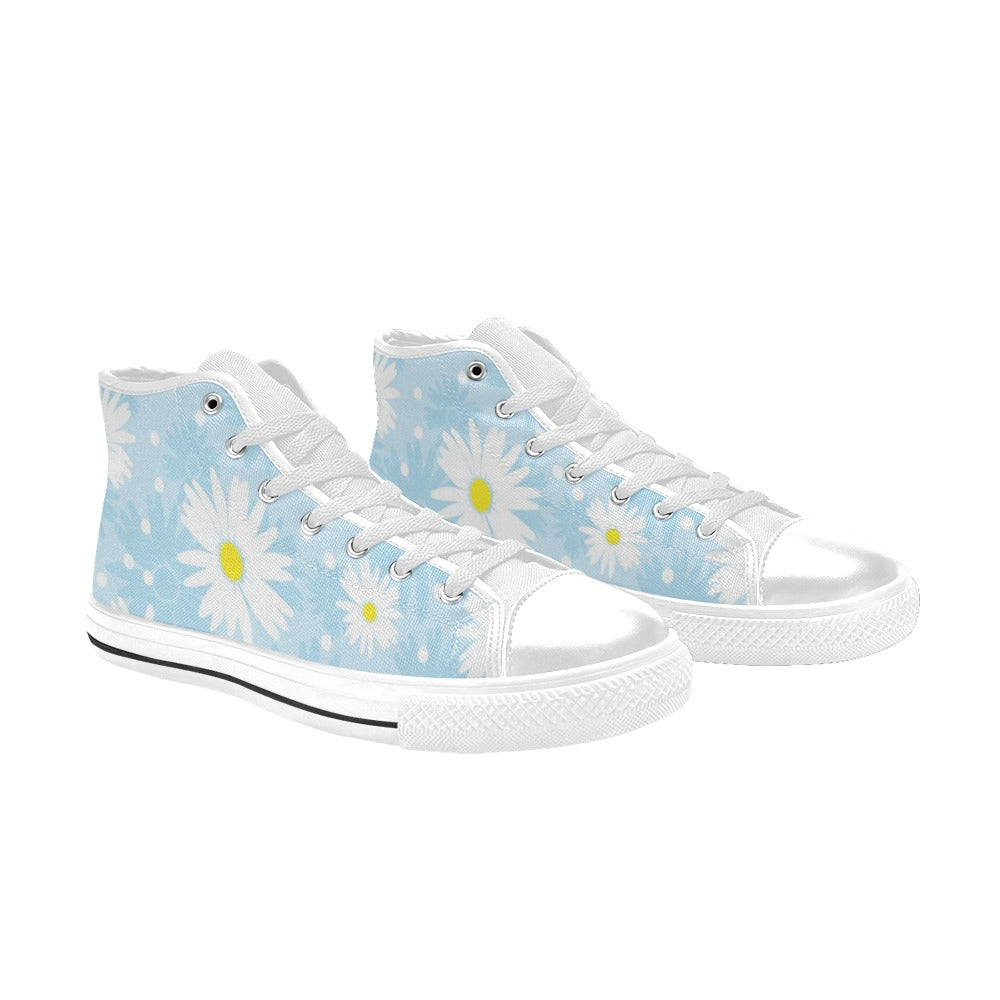 Camomile Flower On Blue - Women's High Top Canvas Shoes