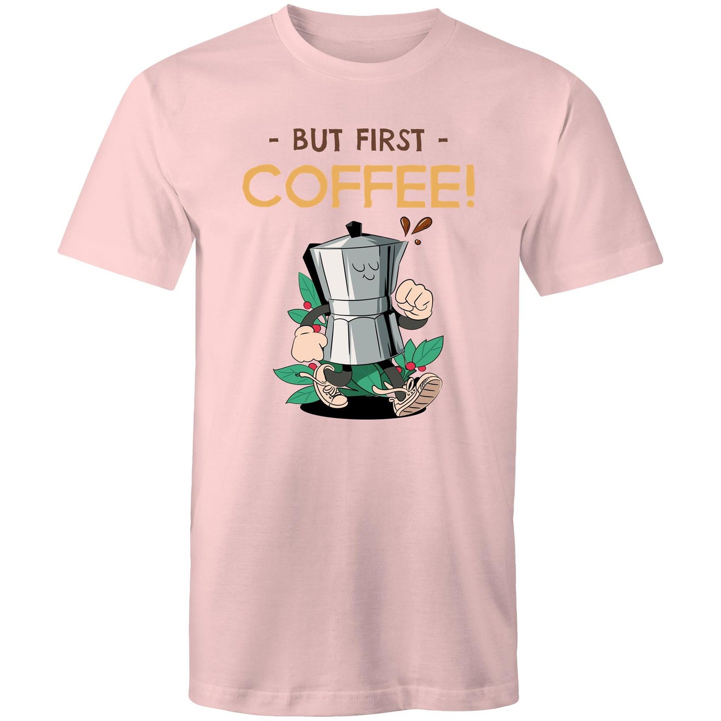 But First Coffee - Mens T-Shirt Pink Mens T-shirt Coffee Retro