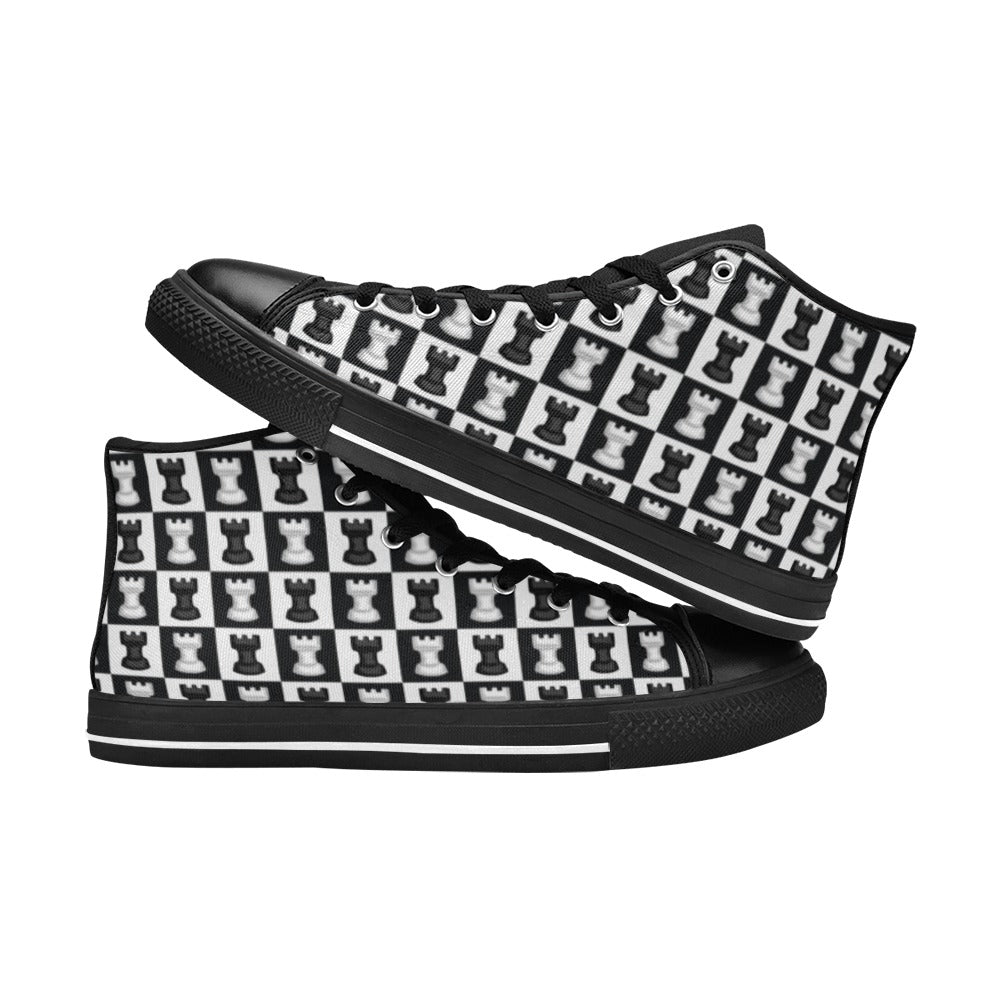 Chess Black And White - Men's High Top Canvas Shoes