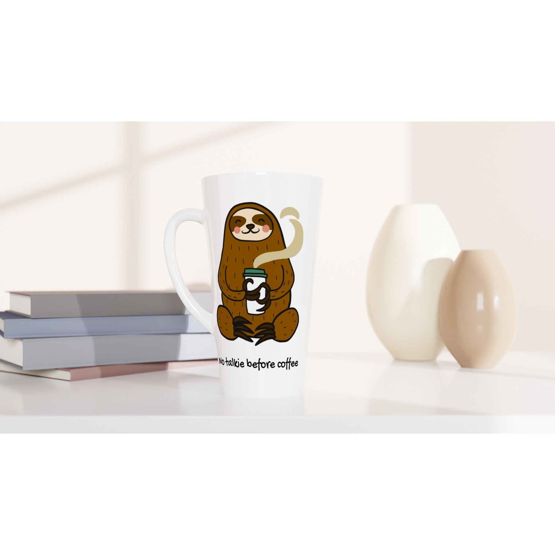 Sloth, No Talkie Before Coffee - White Latte 17oz Ceramic Mug Latte Mug animal Coffee