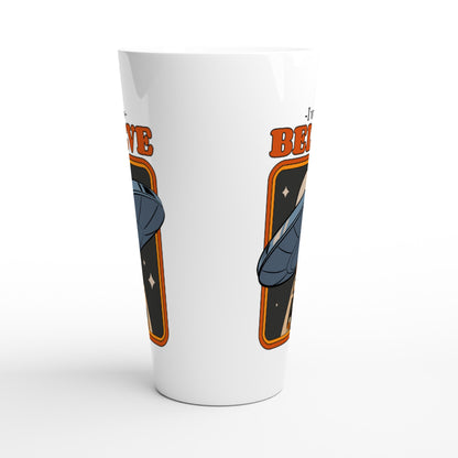 UFO, I Want To Believe - White Latte 17oz Ceramic Mug Latte Mug Retro Sci Fi