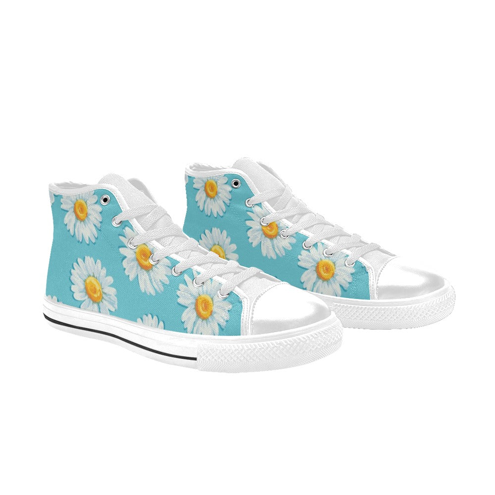 Daisy Floral On Blue - Women's High Top Canvas Shoes