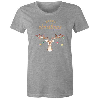 Merry Christmas Reindeer - Womens T-shirt Grey Marle Christmas Womens T-shirt Merry Christmas