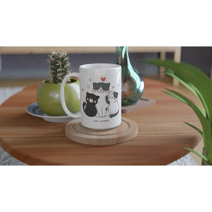 Cat Lover - White 15oz Ceramic Mug 15 oz Mug animal Globally Fulfilled