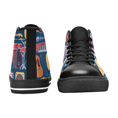 Music Instruments Blue - Men's High Top Canvas Shoes