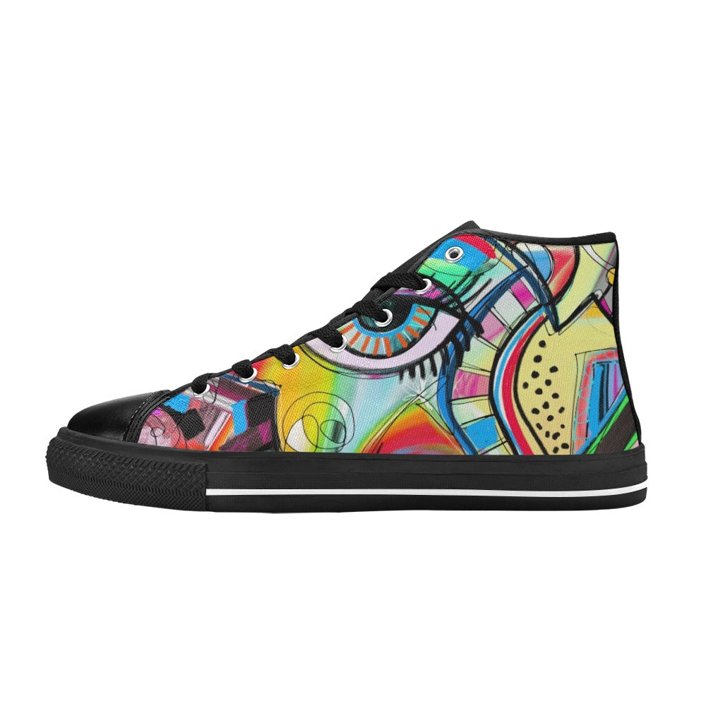 Graffiti Bird - Men's High Top Canvas Shoes