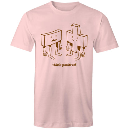 Think Positive, Plus And Minus - Mens T-Shirt Pink Mens T-shirt Maths Motivation